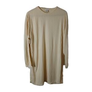Vintage Chambers 100% Silk Pleated‎ Tunic Blouse Cream Beige Long Sleeve Medium
